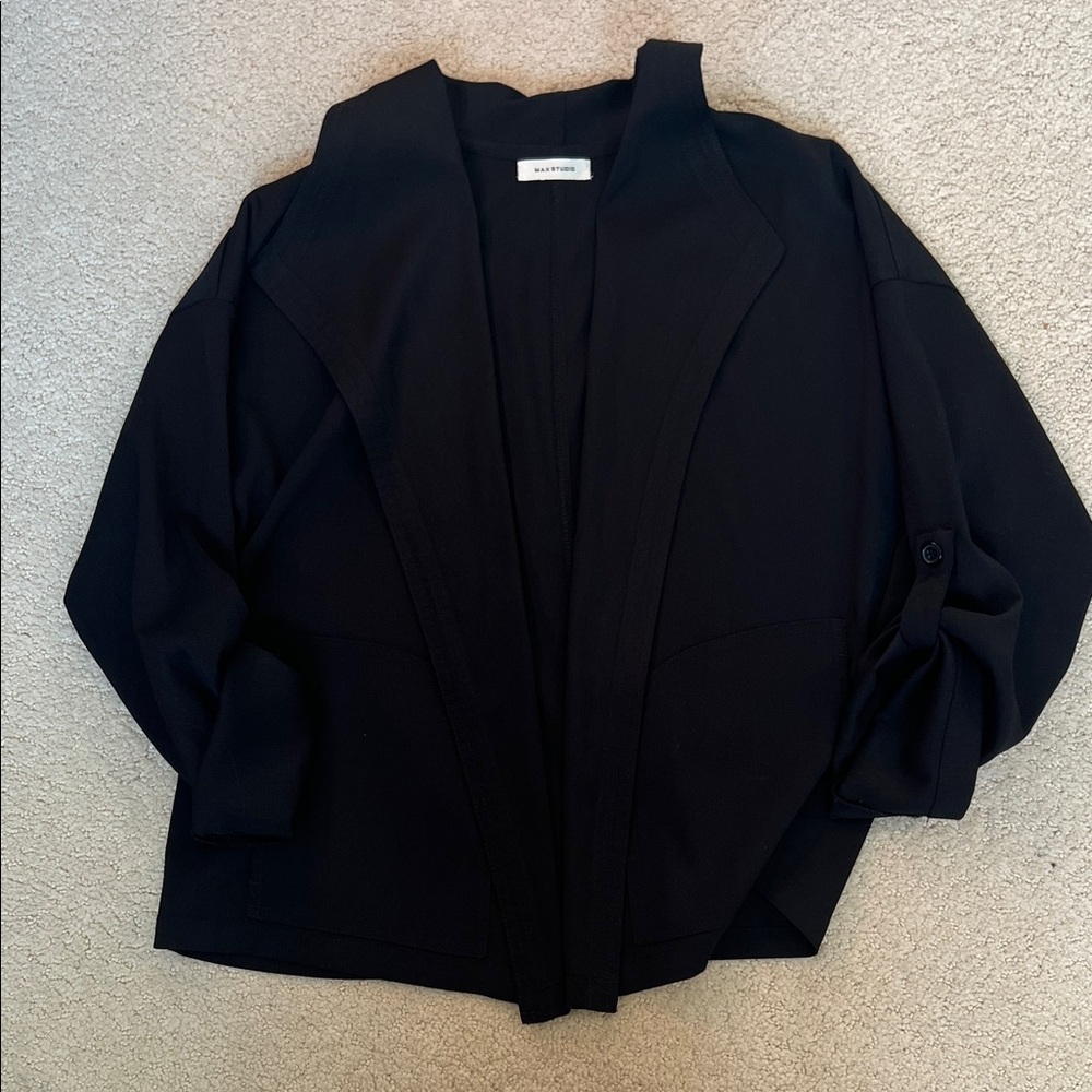 Max Studio Charcoal Open Front Cardigan